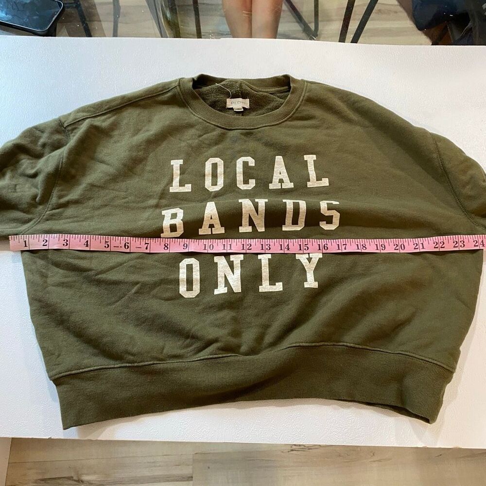 Pilcro Local Bands Only Graphic Sweatshirt Olive Green Cropped Size S - Picture 5 of 9